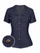 Chemise bleu uni à revers boutonné des années 40