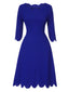 Robe bleu foncé à col pétale uni des années 1960