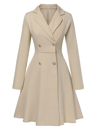 Manteau kaki clair à boutons et revers des années 1950
