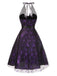 Robe licou en maille laser violette des années 1950