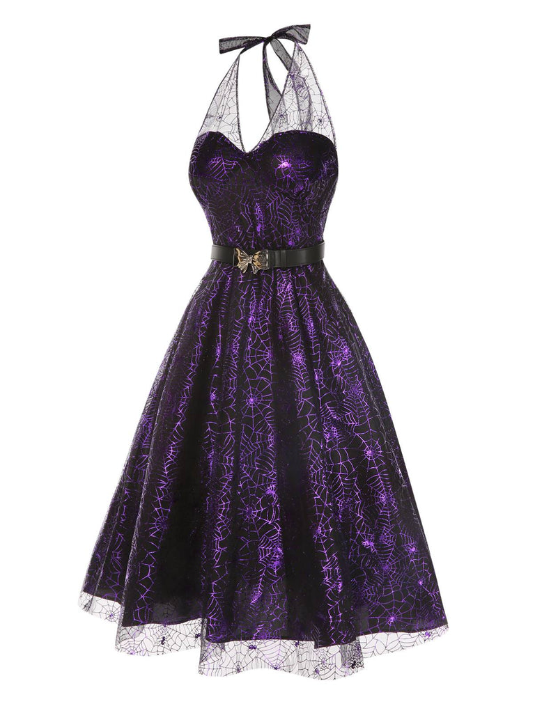 Robe licou en maille laser violette des années 1950