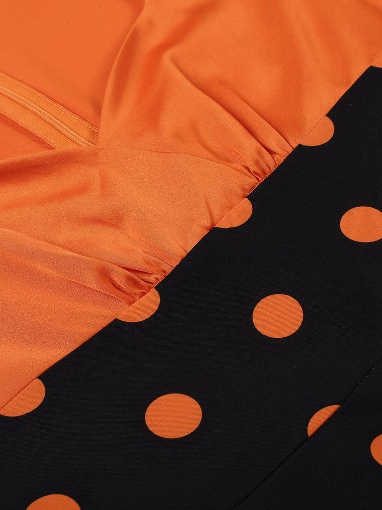 Robe orange à col en cœur avec visage de citrouille des années 1950