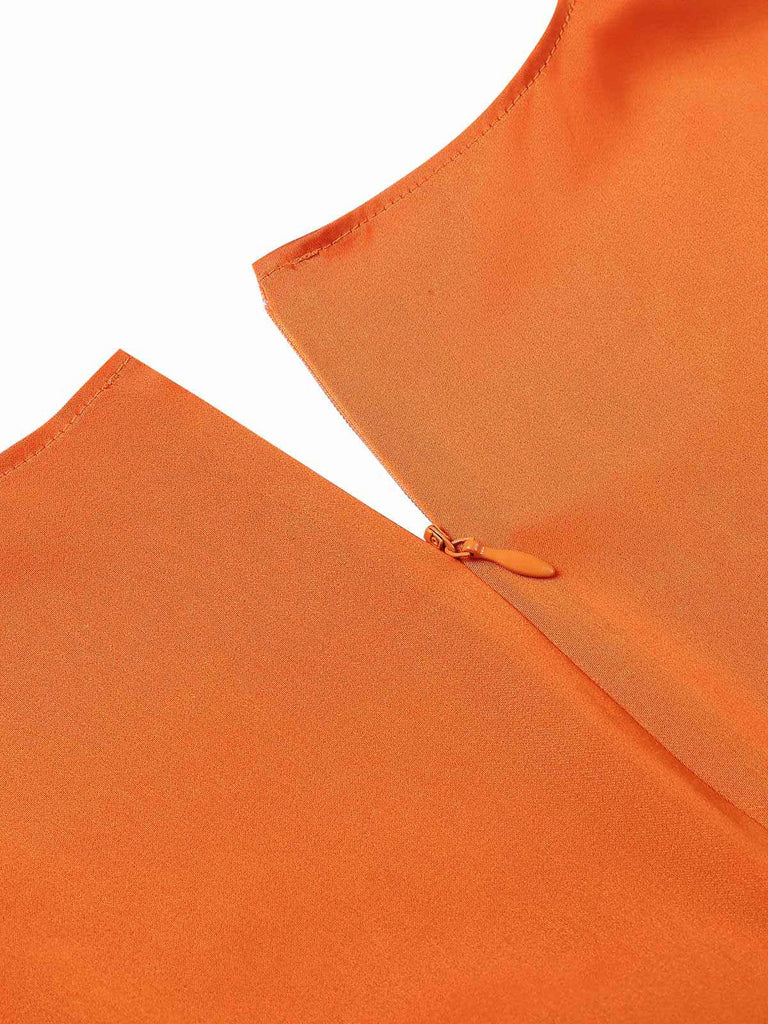 Robe orange à col en cœur avec visage de citrouille des années 1950