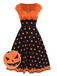 Robe orange à col en cœur avec visage de citrouille des années 1950