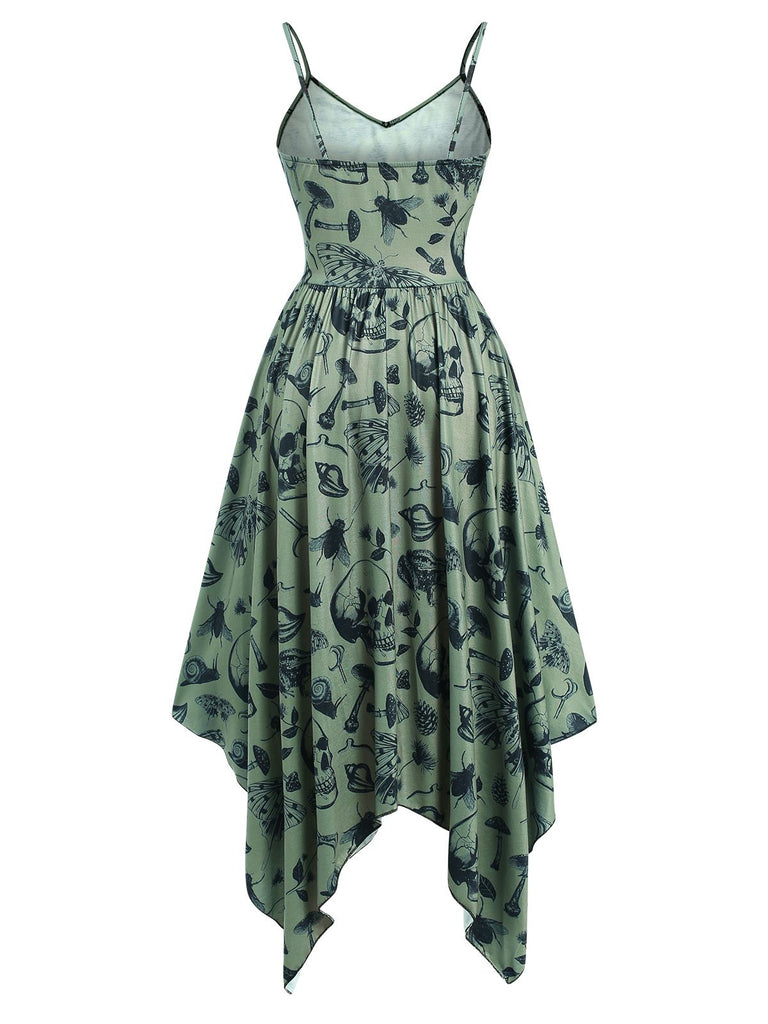 Robe d'Halloween gothique à bretelles spaghetti verte des années 40