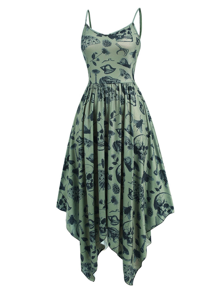 Robe d'Halloween gothique à bretelles spaghetti verte des années 40