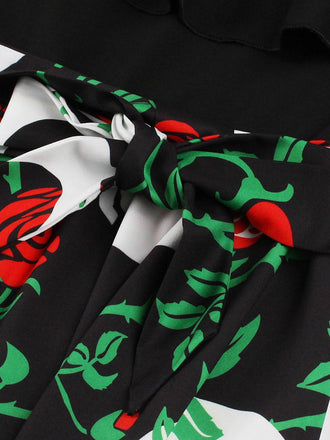 Robe trapèze à ceinture patchwork Halloween des années 1950