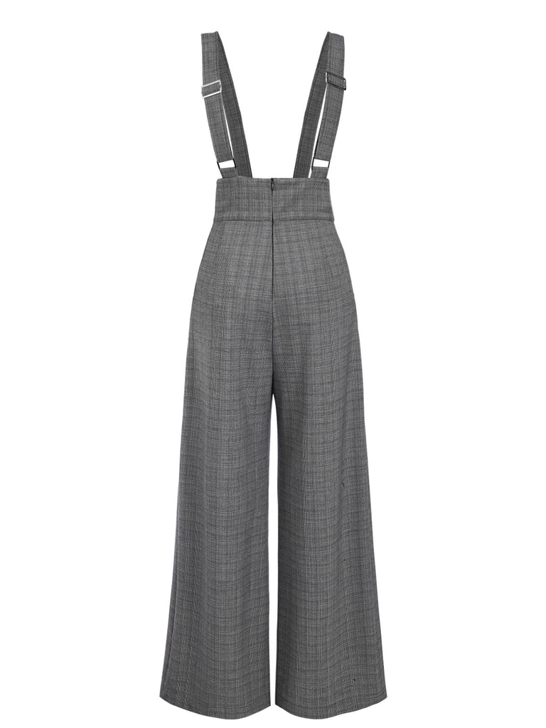 Pantalon salopette boutonné à carreaux Glen gris des années 40