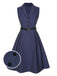 [Pré-vente] Robe à ceinture à revers jean bleu uni des années 40