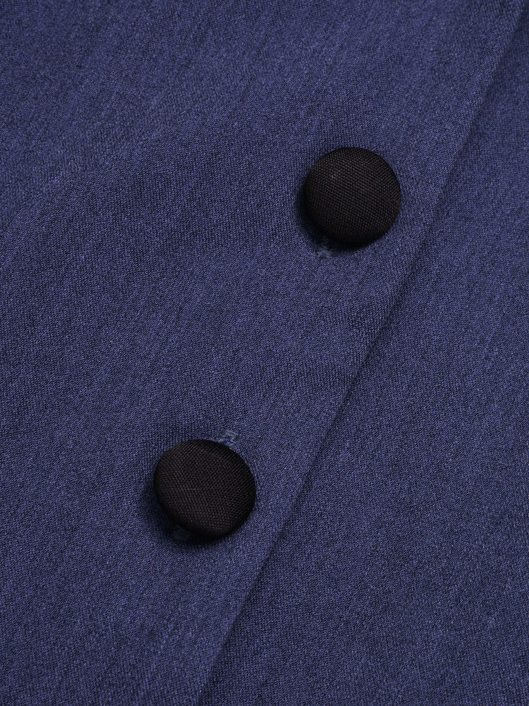 [Pré-vente] Robe à ceinture à revers jean bleu uni des années 40