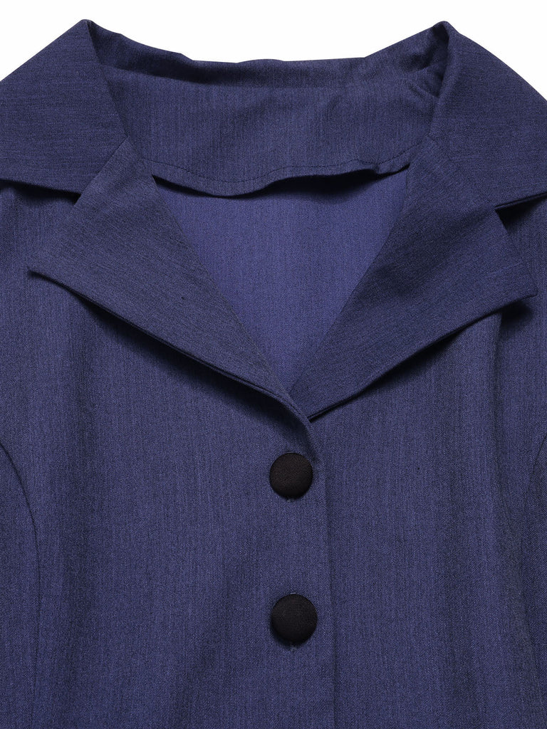 [Pré-vente] Robe à ceinture à revers jean bleu uni des années 40