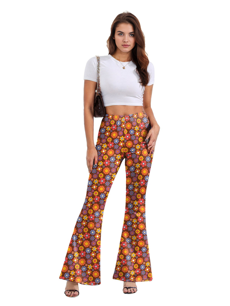 Pantalon évasé à fleurs taille haute années 1960