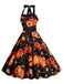 Robe dos nu à motif de citrouille pour Halloween des années 1950