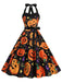 Robe dos nu à motif de citrouille pour Halloween des années 1950