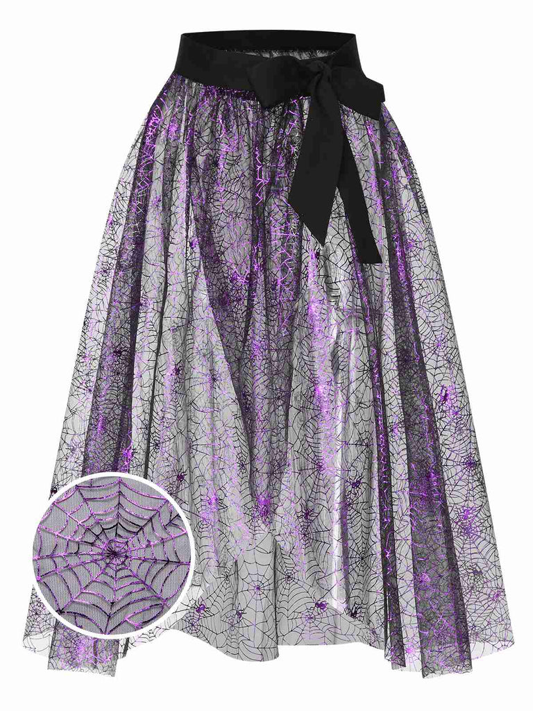 Jupe en maille toile d'araignée violette des années 1950