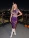 [Prévente] Robe violette coupe ajustée ceinture col montant et motif œil façon Halloween années 60