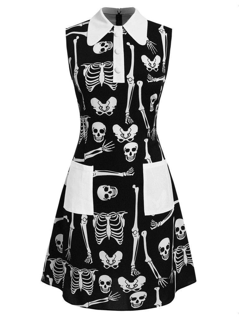 Robe noire à revers squelette Halloween des années 1960