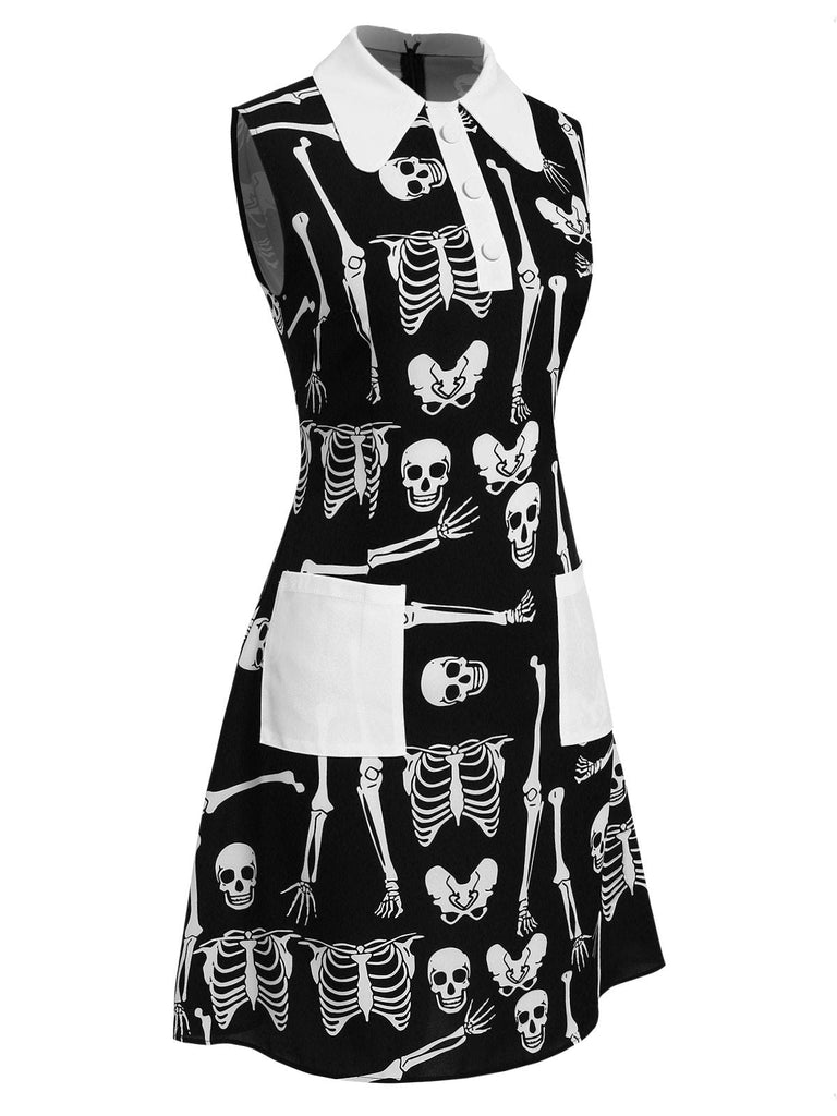 Robe noire à revers squelette Halloween des années 1960