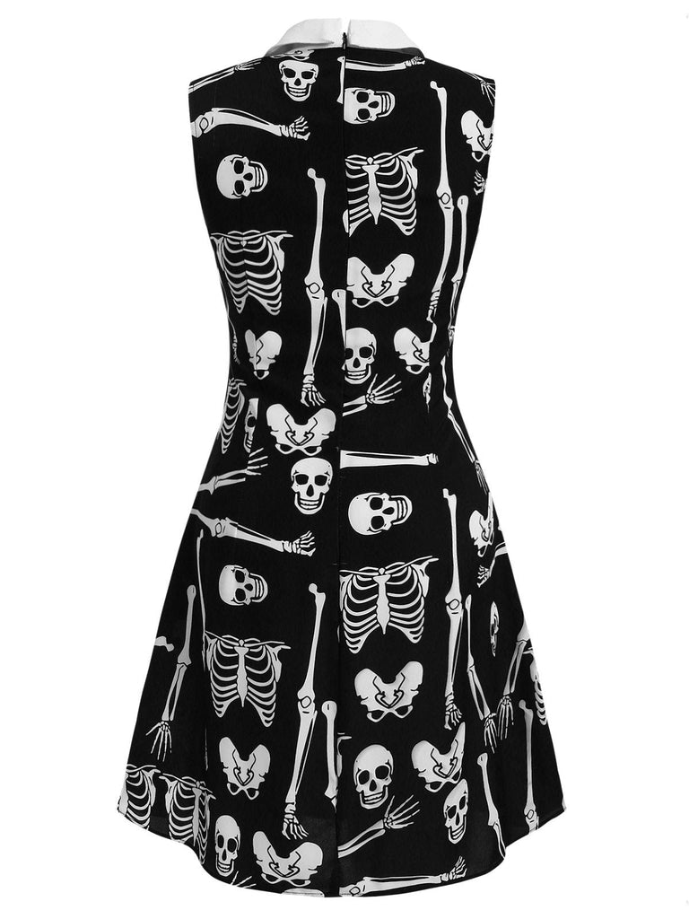 Robe noire à revers squelette Halloween des années 1960