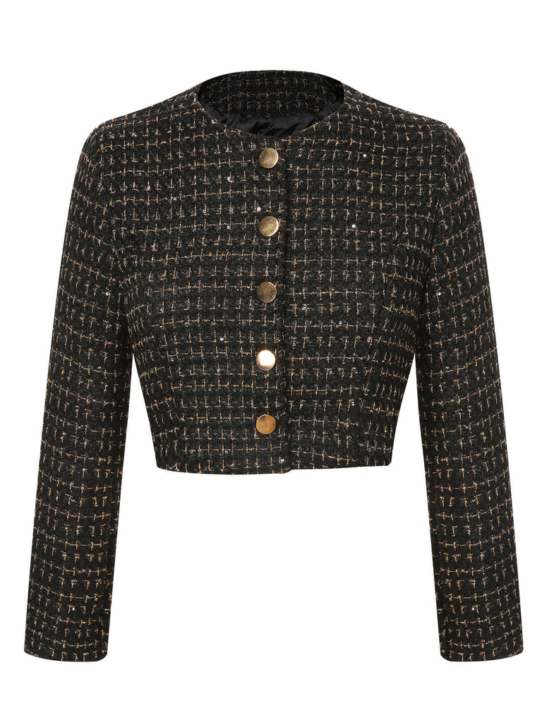 Manteau court à manches longues en tweed boutonné des années 1960