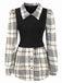 Chemise longueur hanches patchwork à carreaux beige et noir des années 1930