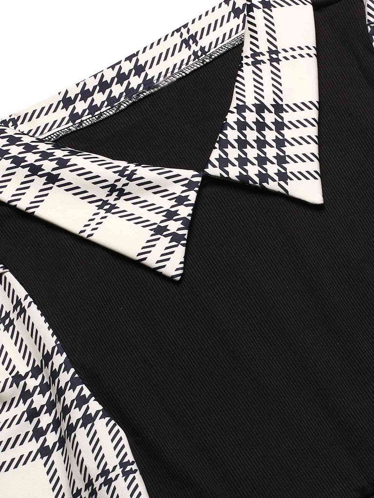 Chemise longueur hanches patchwork à carreaux beige et noir des années 1930