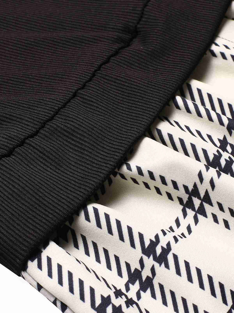 Chemise longueur hanches patchwork à carreaux beige et noir des années 1930