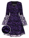 Robe violette à manches volants maille chauve-souris des années 1960