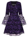 Robe violette à manches volants maille chauve-souris des années 1960