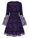 Robe violette à manches volants maille chauve-souris des années 1960