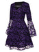 Robe violette à manches volants maille chauve-souris des années 1960