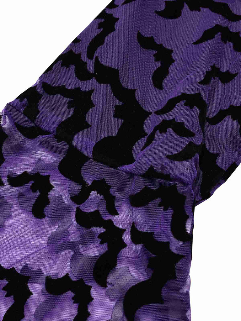 Robe violette à manches volants maille chauve-souris des années 1960