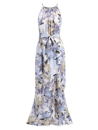 Robe licou à ourlet irrégulier et à fleurs des années 1930