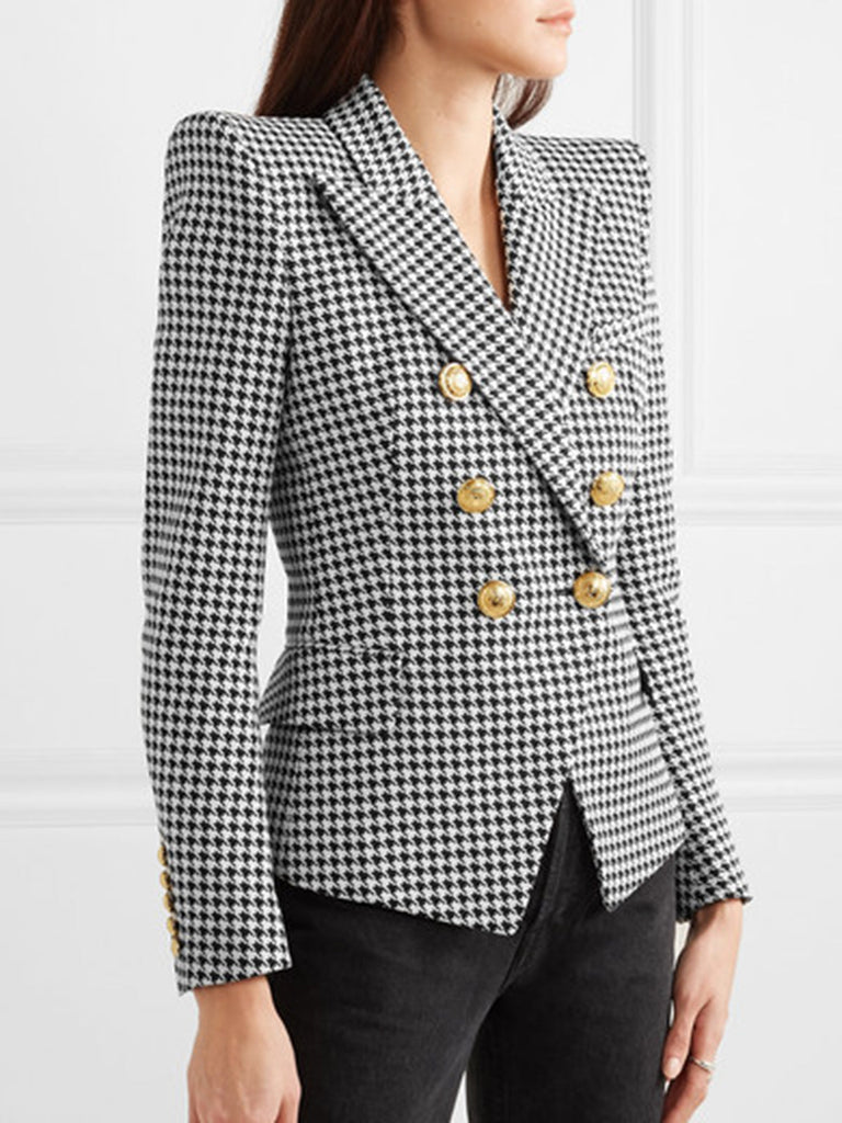 Blazer croisé pied-de-poule noir et blanc des années 1950