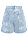 Short en jean bleu clair à ourlet brut et motif fleuri des années 1950