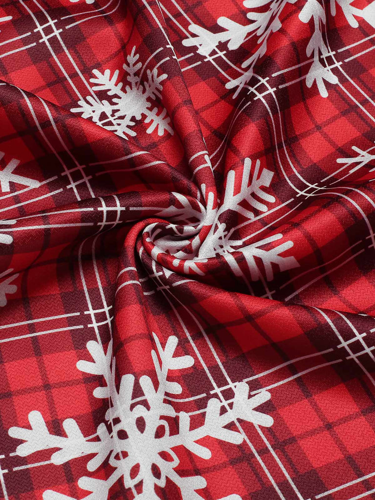 Robe rouge à carreaux bordure en peluche flocon de neige des années 1950