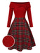 Robe de Noël verte à épaules dénudées en tartan des années 1950