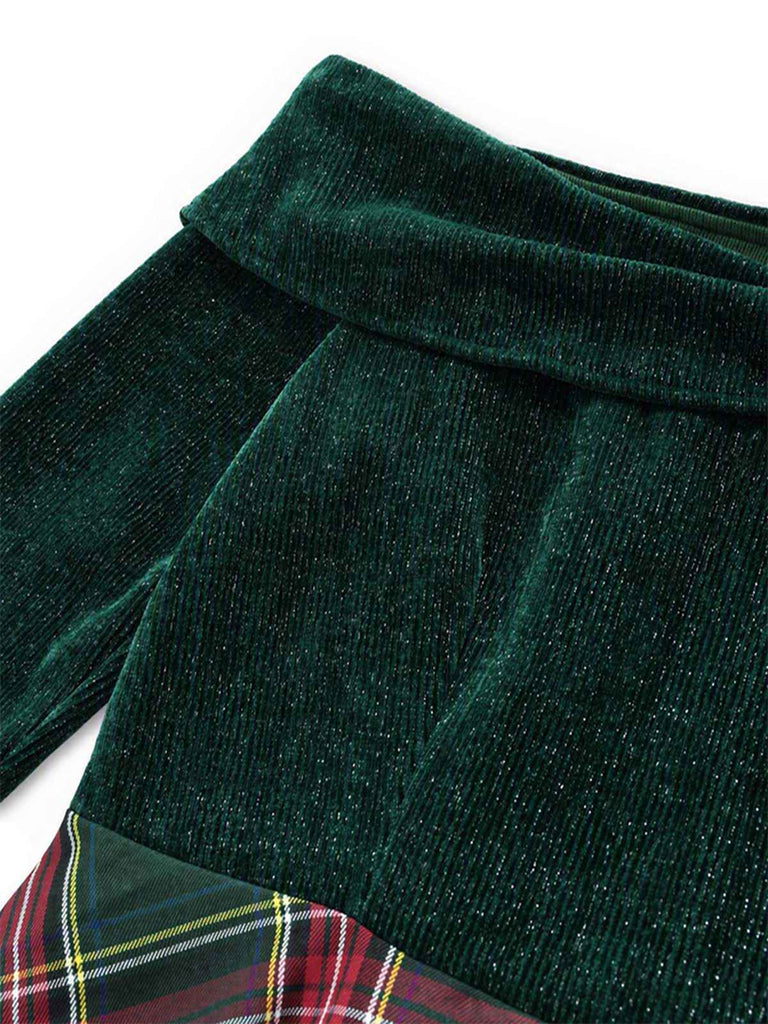 Robe de Noël verte à épaules dénudées en tartan des années 1950