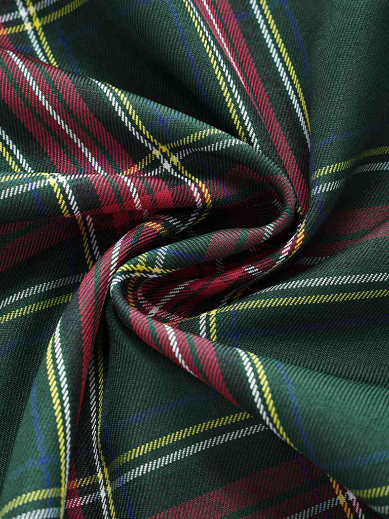 Robe de Noël verte à épaules dénudées en tartan des années 1950