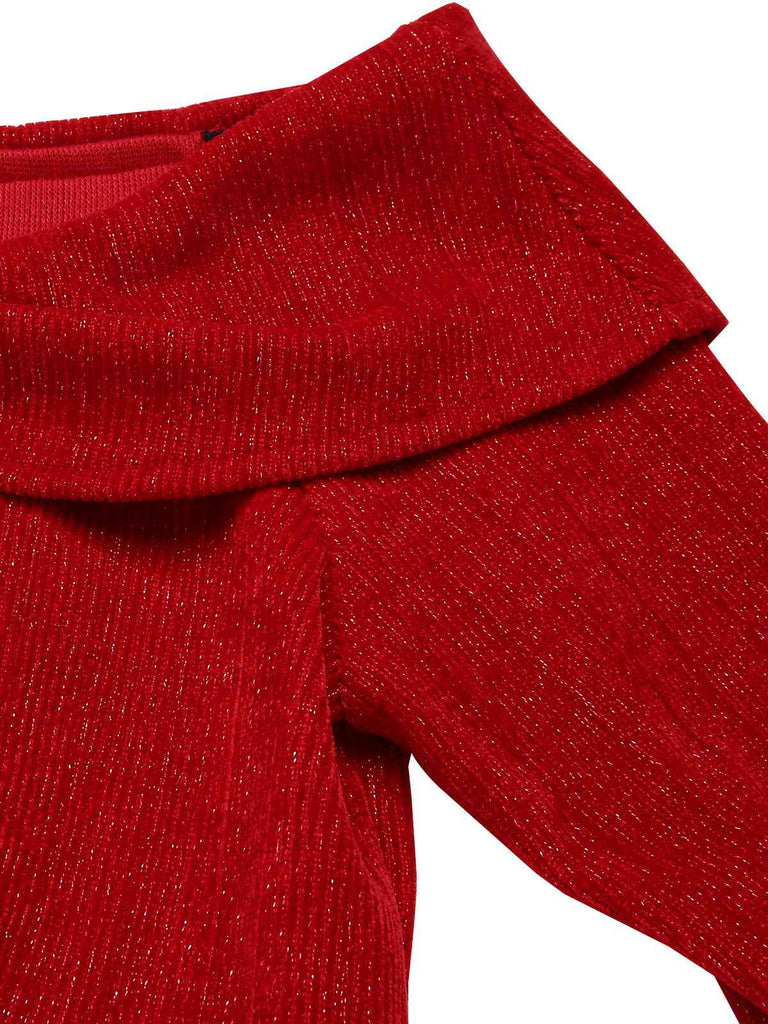 [Pré-vente] Robe rouge à carreaux de Noël à épaules dénudées des années 1950