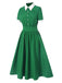 Robe chemise verte à col contrasté des années 40