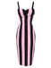 [Prévente] Robe crayon rose et noire à bretelles à rayures verticales des années 1960