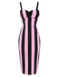[Prévente] Robe crayon rose et noire à bretelles à rayures verticales des années 1960
