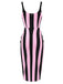 [Prévente] Robe crayon rose et noire à bretelles à rayures verticales des années 1960
