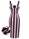 Robe crayon noire à bretelles à rayures verticales des années 1960