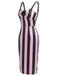 Robe crayon noire à bretelles à rayures verticales des années 1960