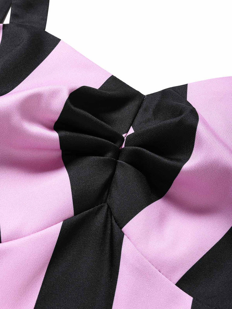 Robe crayon noire à bretelles à rayures verticales des années 1960