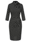 Robe noire à pois et col noué des années 1960