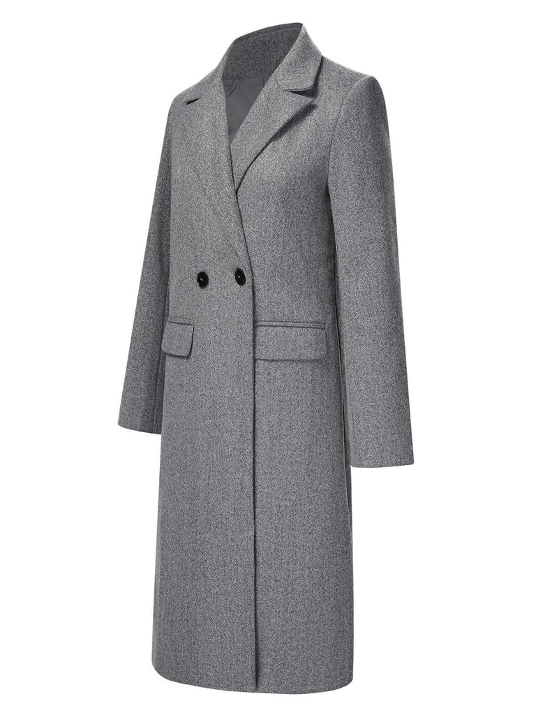 Manteau gris à revers au-dessus du genou des années 1960