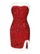 Robe bandeau rouge à paillettes et bordure en peluche des années 1960